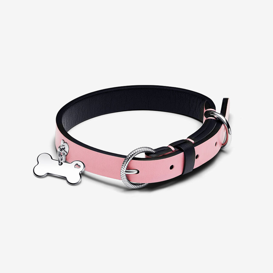 Collar para mascotas de tejido vegetal rosa y Placa Hueso de Perro image number 0